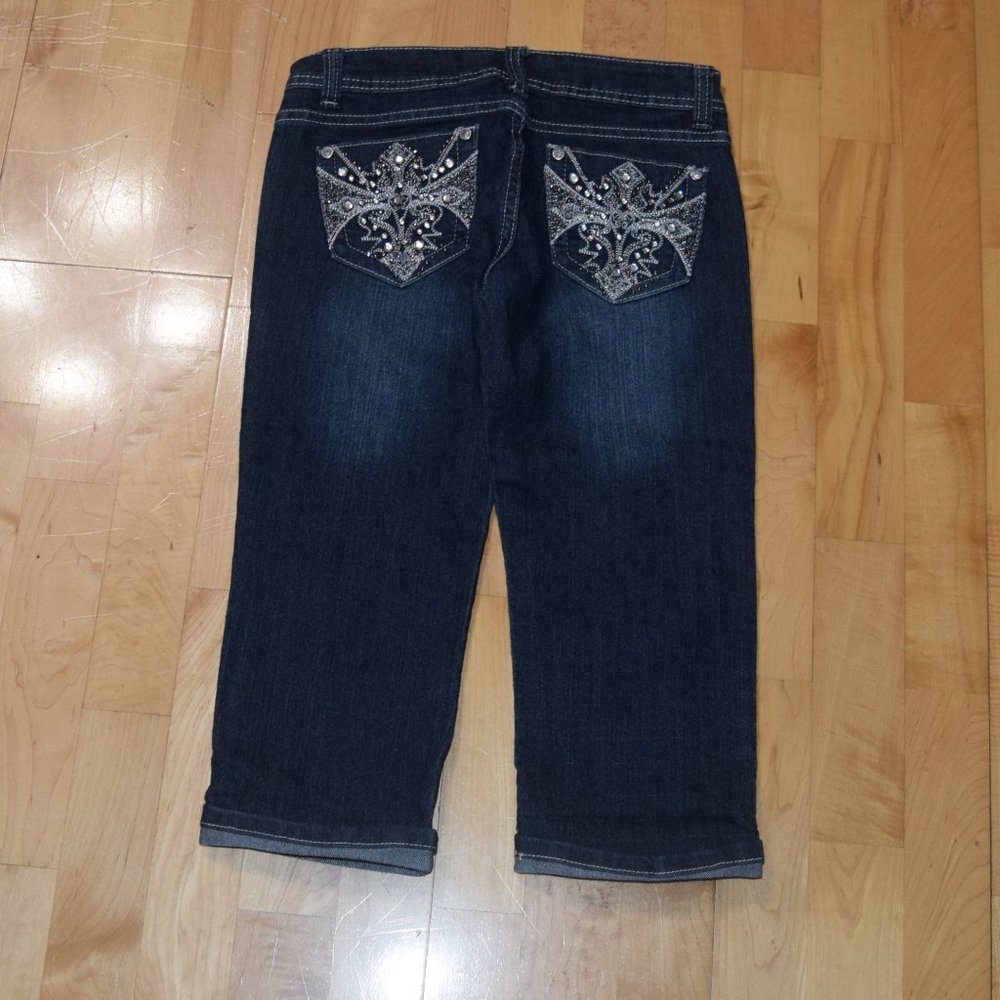 JZ Premium Embellished Pockets Dark Wash CROP Women's Sz 1 JEANS EUC